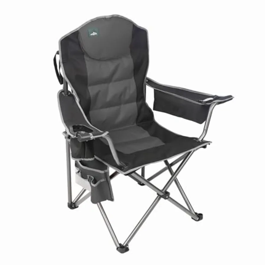 Oversized camping chair for outdoor use, heavy-duty black polyester fabric, full padding, 350 LBS capacity, includes cup holder
Oversized camping chair for outdoor use, heavy-duty black polyester fabric, full padding, 350 LBS capacity, includes cup holder