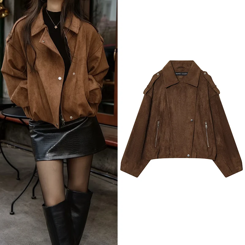Women's Jacket 2026 New Spring Long Sleeve Suede Effect Loose Motorcycle style Jacket Personality Fashion Female Outerwear
Women's Jacket 2026 New Spring Long Sleeve Suede Effect Loose Motorcycle style Jacket Personality Fashion Female Outerwear