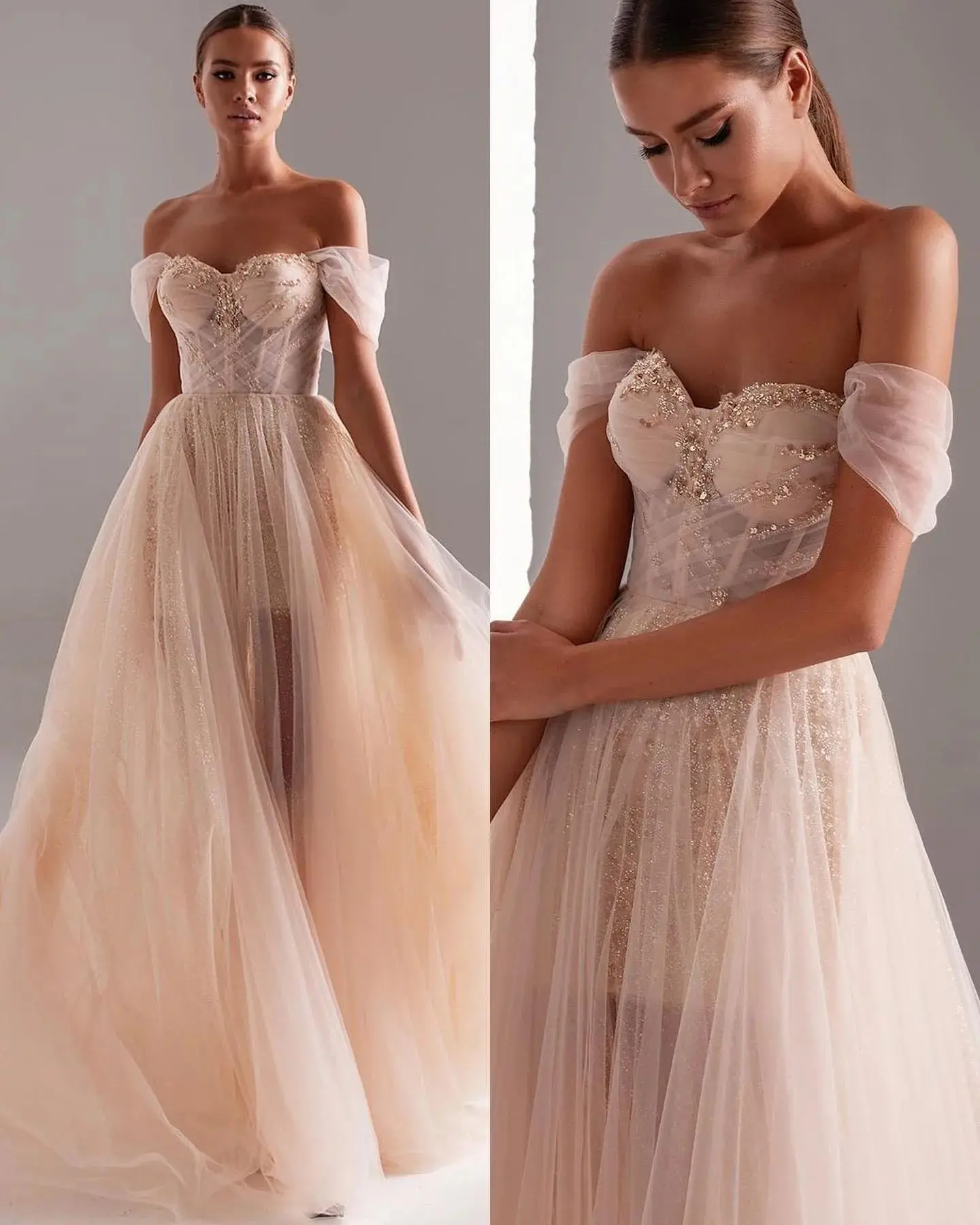 Customized Fashion Tulle A-Line Off The Shoulder Sequined Evening Dresses Strapless Short Sleeves Panel Train Party Dr
Customized Fashion Tulle A-Line Off The Shoulder Sequined Evening Dresses Strapless Short Sleeves Panel Train Party Dr
