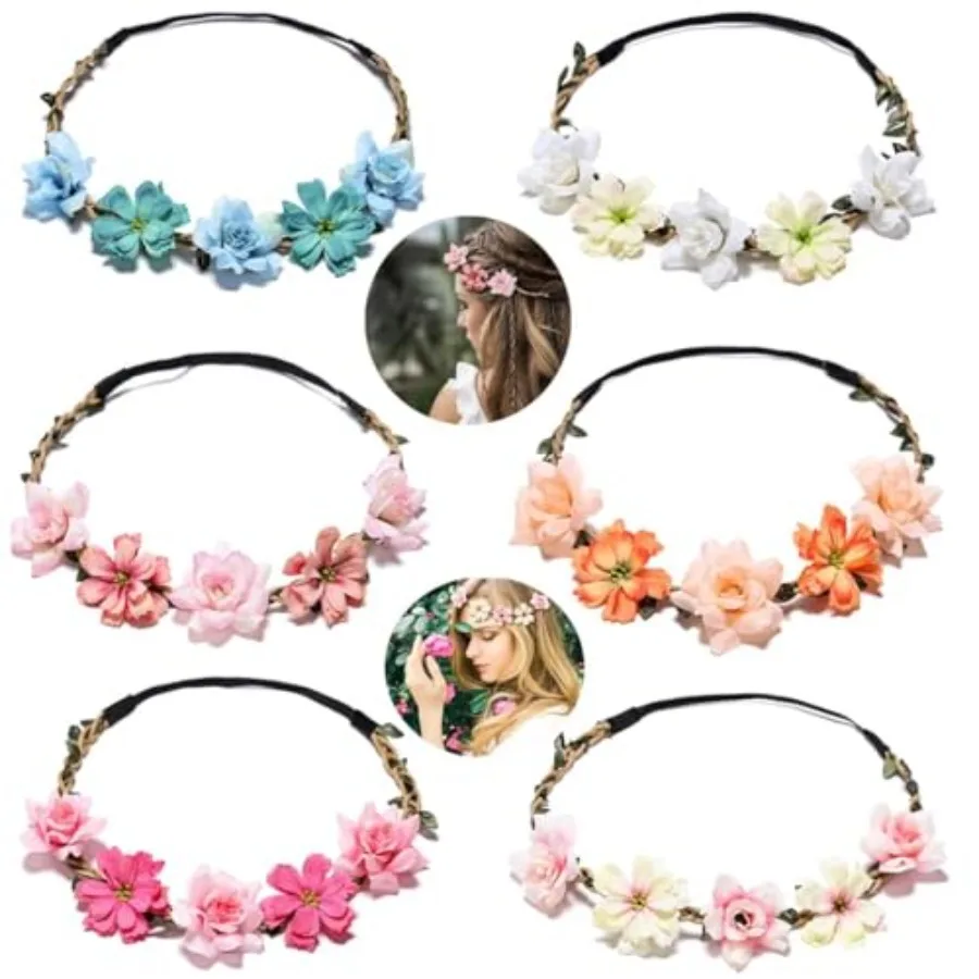 Women Headpieces Collection Accessories 6 PCS Boho Hair Wreaths, Flower Crowns, Tiaras for, Brides, Bridesmaids, Flower Girls,
Women Headpieces Collection Accessories 6 PCS Boho Hair Wreaths, Flower Crowns, Tiaras for, Brides, Bridesmaids, Flower Girls,
