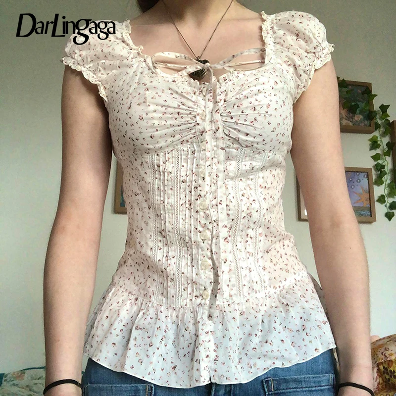 Darlingaga French Style Romatic Floral Printed Puff Sleeve Shirts Women's Cute Lace-Up Square Neck Organ Folds Summer Blouse Y2K
Darlingaga French Style Romatic Floral Printed Puff Sleeve Shirts Women's Cute Lace-Up Square Neck Organ Folds Summer Blouse Y2K