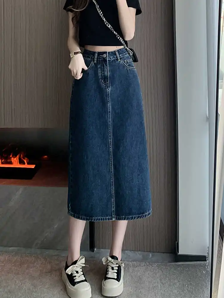 Blue Denim A-line Skirts Women Spring Summer High Waist Mid Length Slit Skirt Versatile Female Jean Skirts Streetwear
Blue Denim A-line Skirts Women Spring Summer High Waist Mid Length Slit Skirt Versatile Female Jean Skirts Streetwear