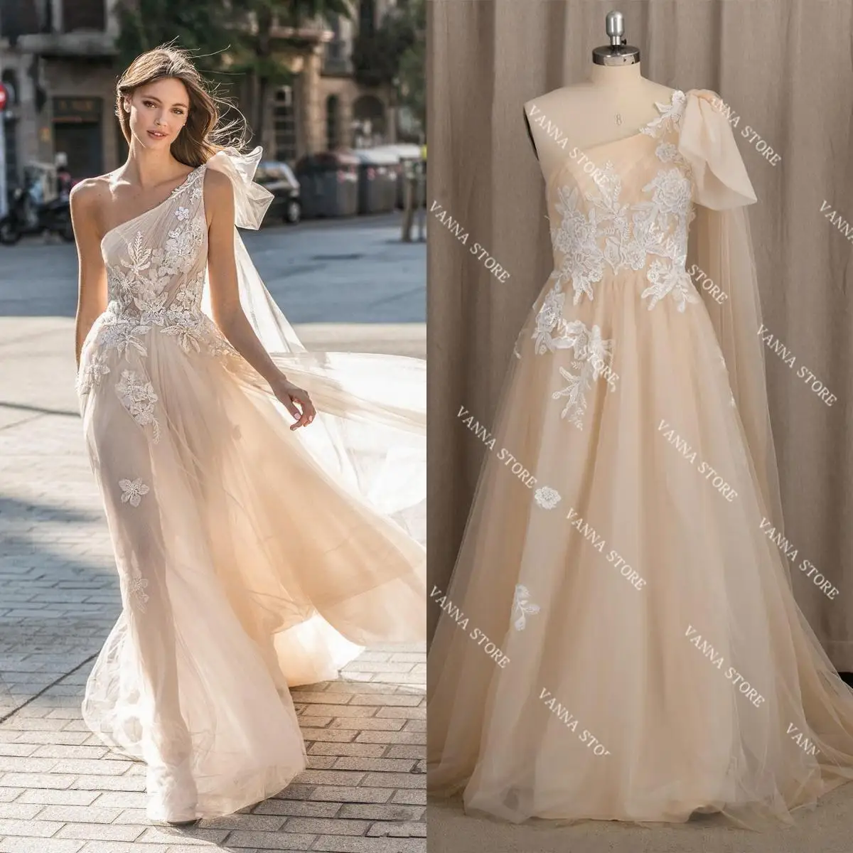 Sexy Boho One-Shoulder Tulle Applique Wedding Party Dress with Open Back Sweep Train Sleeveless Bride Gowns Custom Made #4262
Sexy Boho One-Shoulder Tulle Applique Wedding Party Dress with Open Back Sweep Train Sleeveless Bride Gowns Custom Made #4262