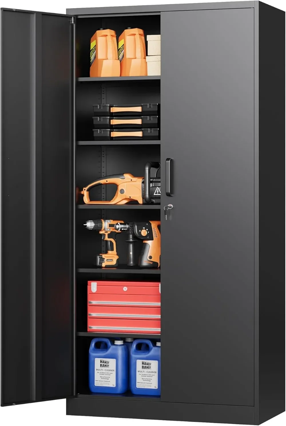 Metal Garage Storage Cabinet with Lock, 71" Steel Lockable File Cabinet, 5 Adjustable Shelves for Home, Garage, School (Black)
Metal Garage Storage Cabinet with Lock, 71" Steel Lockable File Cabinet, 5 Adjustable Shelves for Home, Garage, School (Black)