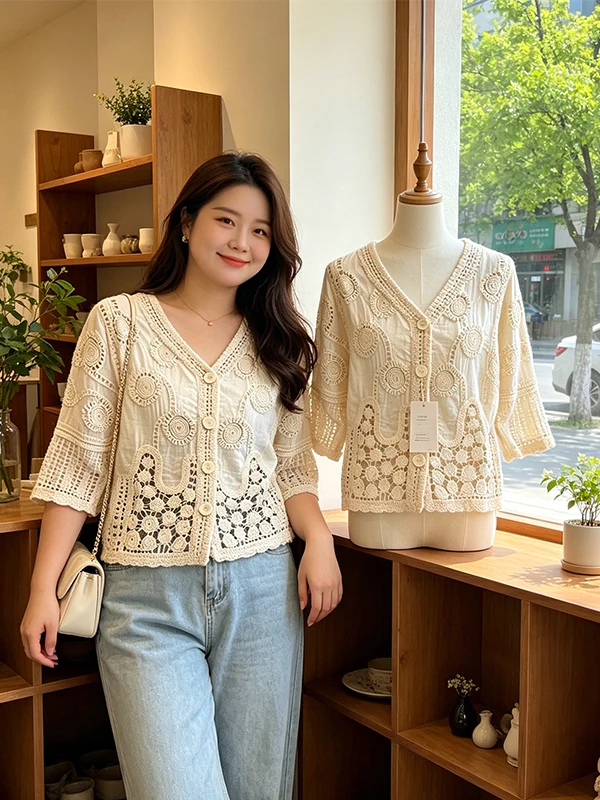 plus Size Hook Embroidery Hollow V Neck Bohemian Style Women's Shirt Summer New Fashion Korean Loose Fit Short Sleeve Top
plus Size Hook Embroidery Hollow V Neck Bohemian Style Women's Shirt Summer New Fashion Korean Loose Fit Short Sleeve Top