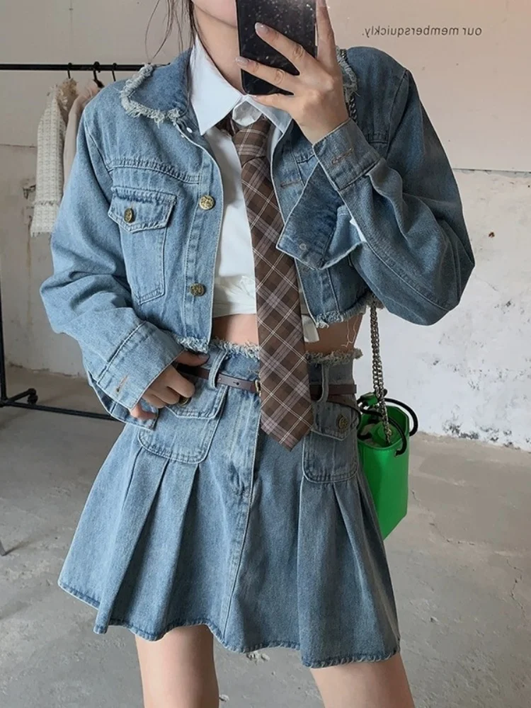 Spicy Girl Denim Set Women's Spring Autumn 2025 New plus Size Long Sve Jaet f Skirt ort Skirt Two Piece Set
Spicy Girl Denim Set Women's Spring Autumn 2025 New plus Size Long Sve Jaet f Skirt ort Skirt Two Piece Set