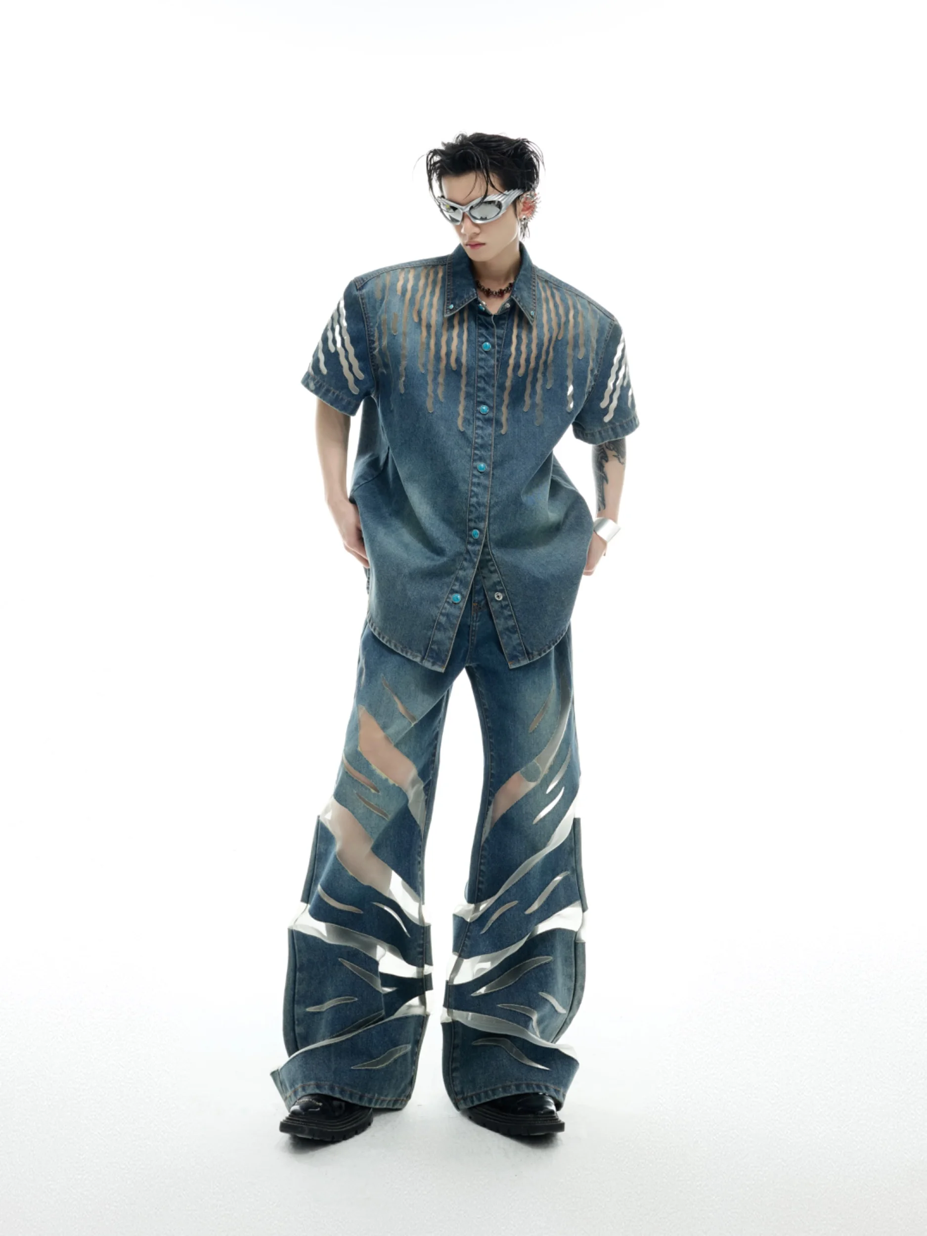 ArguE CulturE Heavy Industry Hollow Design Short Sleeve Denim Jacket Mesh Splicing Jeans High Waist Cotton Casual Loose Fit
ArguE CulturE Heavy Industry Hollow Design Short Sleeve Denim Jacket Mesh Splicing Jeans High Waist Cotton Casual Loose Fit
