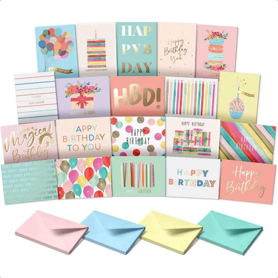 Happy Birthday Cards with Envelopes and Assortment Box. Variety Set of 20 Assorted Birthday Cards with Envelopes Perfect Bulk P
Happy Birthday Cards with Envelopes and Assortment Box. Variety Set of 20 Assorted Birthday Cards with Envelopes Perfect Bulk P