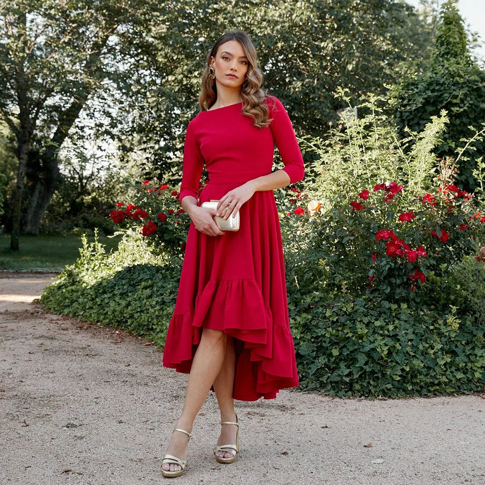 Red A Line Evening Party Gown 3/4 Sleeves Special Occasion Dresses Front Knee Length Ruffles Formal Gowns 2025
Red A Line Evening Party Gown 3/4 Sleeves Special Occasion Dresses Front Knee Length Ruffles Formal Gowns 2025