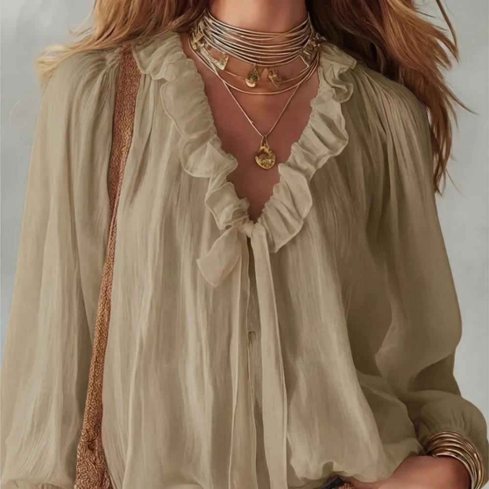 Elegant Shirt Spring Summer Fashionable Casual Solid Color Loose Comfortable Daily Commuting Style Long Sleeves V-neck Tie Tops
Elegant Shirt Spring Summer Fashionable Casual Solid Color Loose Comfortable Daily Commuting Style Long Sleeves V-neck Tie Tops
