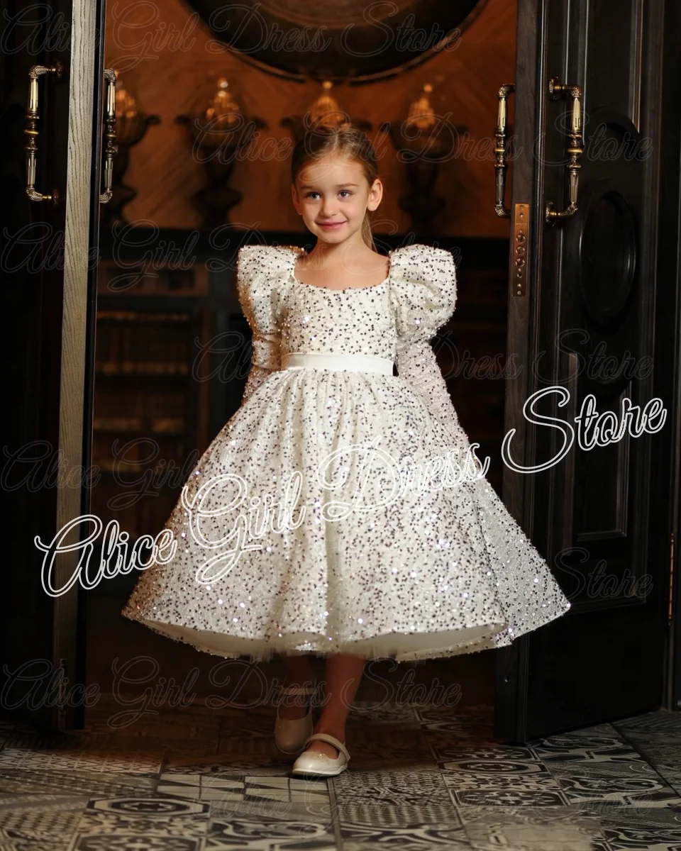 Customized White Flower Girl Dresses for Wedding Shining Sequins Ankle-Length First Communion with Bow Kids Birthday Party Gowns
Customized White Flower Girl Dresses for Wedding Shining Sequins Ankle-Length First Communion with Bow Kids Birthday Party Gowns