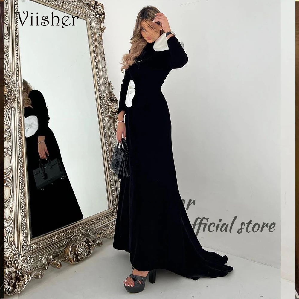 Black Mermaid Evening Dresses Long Sleeve High Neck Arabic Dubai Prom Dress with Flower 2024 Formal Gowns
Black Mermaid Evening Dresses Long Sleeve High Neck Arabic Dubai Prom Dress with Flower 2024 Formal Gowns