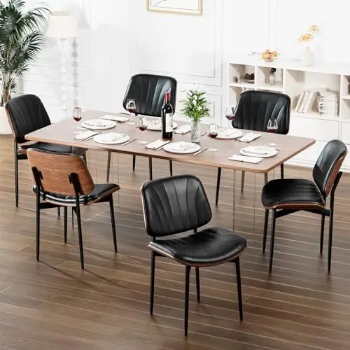 Dining Chairs Set of 6, Dining Room and Kitchen Chairs, Mid Century Modern Upholstered PU Leather Accent Chair with
Dining Chairs Set of 6, Dining Room and Kitchen Chairs, Mid Century Modern Upholstered PU Leather Accent Chair with