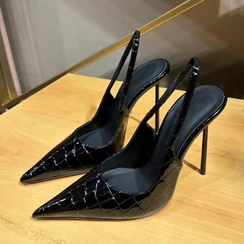10cm Metal Stiletto High Heels Slingback Shoes Black Snakeskin Leather Pointy Toe Cutouts Women Banquet Party Club Shoes
10cm Metal Stiletto High Heels Slingback Shoes Black Snakeskin Leather Pointy Toe Cutouts Women Banquet Party Club Shoes