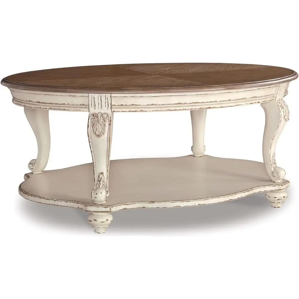 Vintage Two-Tone Coffee Table, 48.13 x 34, Antique-Style, Mixed Wood & Veneers, Lower Shelf, Classic Cottage Living Room
Vintage Two-Tone Coffee Table, 48.13 x 34, Antique-Style, Mixed Wood & Veneers, Lower Shelf, Classic Cottage Living Room