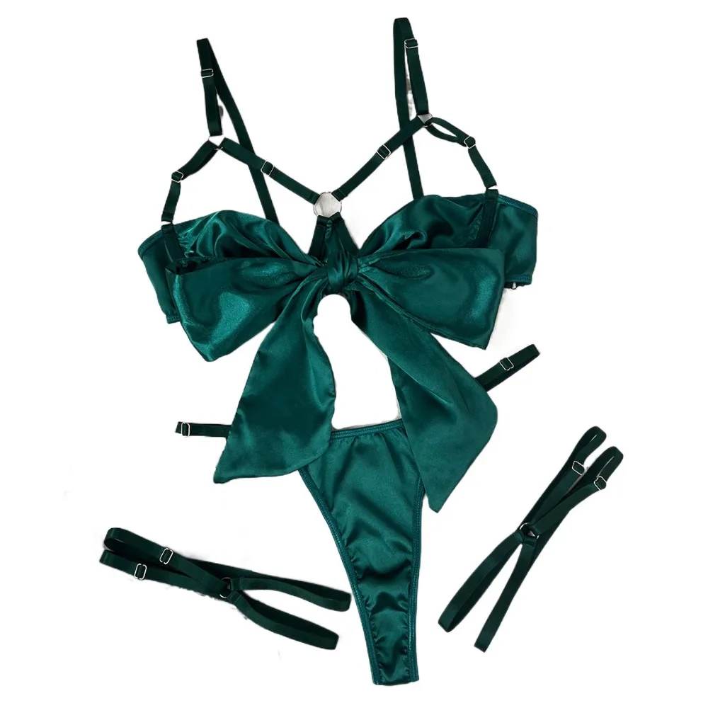 Pajamas Bow Underwear Three Piece Set Ruffle Women Lingerie Satin Silk Bra Suit Sweet Hollow Out Women Lingerie Set Home
Pajamas Bow Underwear Three Piece Set Ruffle Women Lingerie Satin Silk Bra Suit Sweet Hollow Out Women Lingerie Set Home