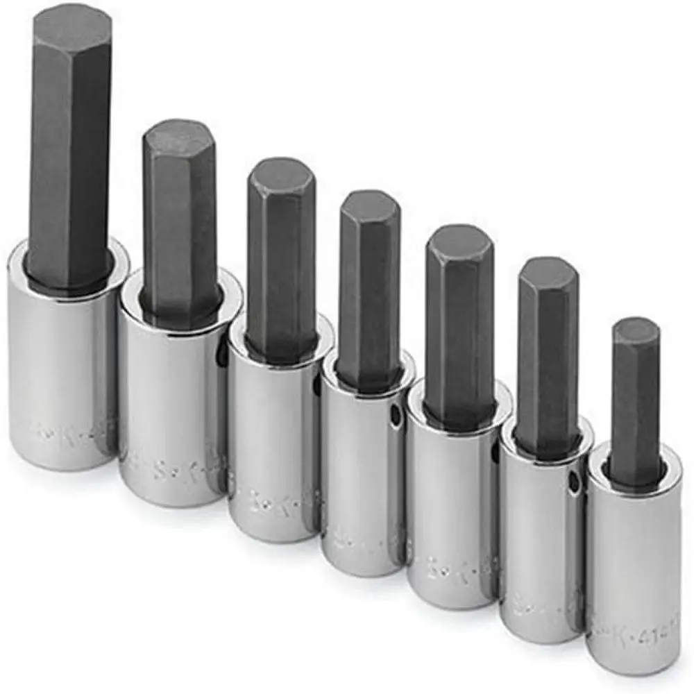 7-Piece Metric Chrome Hex Bit Socket Set, 6mm to 19mm, Half-Inch Drive Stand
7-Piece Metric Chrome Hex Bit Socket Set, 6mm to 19mm, Half-Inch Drive Stand
