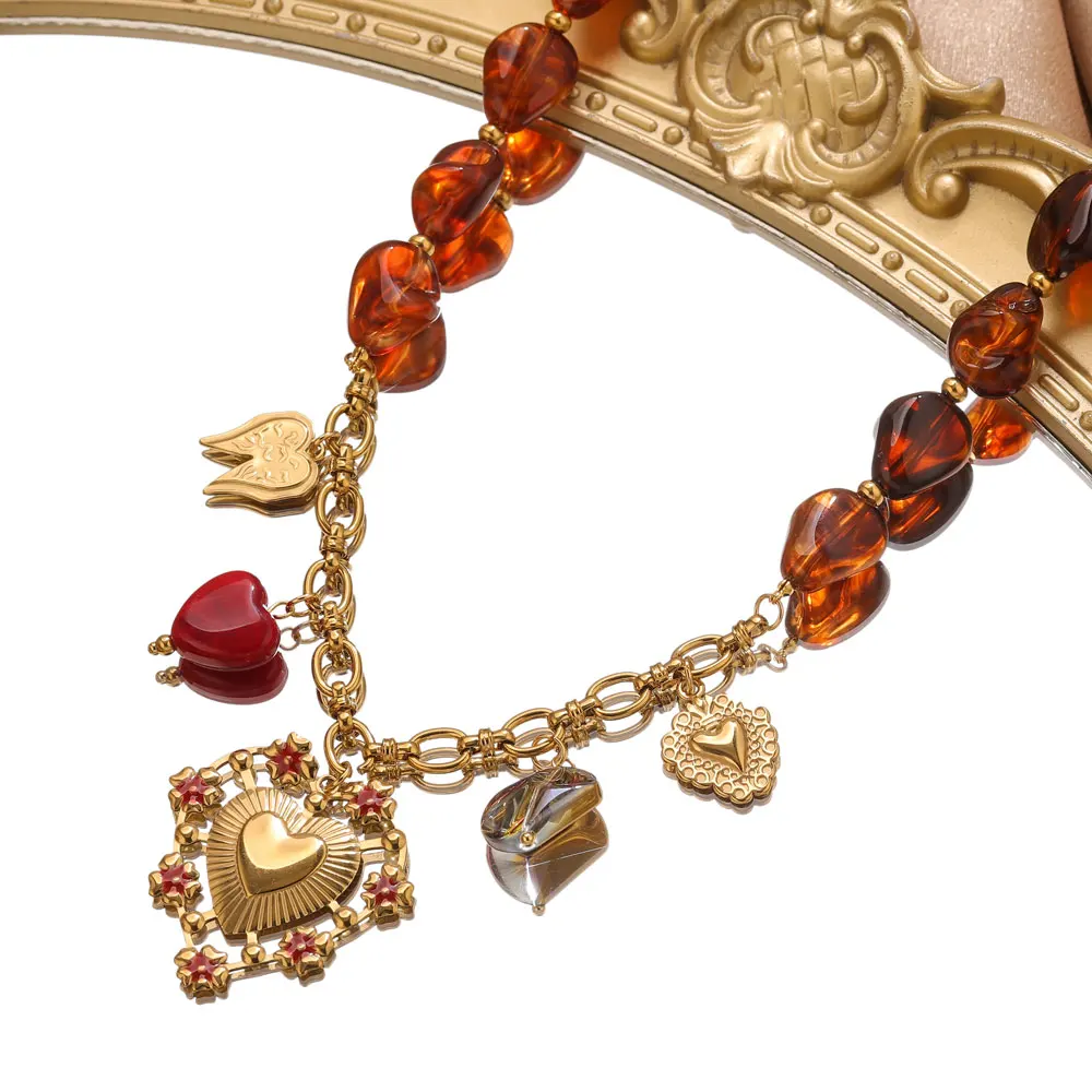GIOIO Vintage Stainless Steel Big Heart Necklace Amber Resin Beads Chain Necklace Trendy Women's Jewelry Handmade Choker
GIOIO Vintage Stainless Steel Big Heart Necklace Amber Resin Beads Chain Necklace Trendy Women's Jewelry Handmade Choker