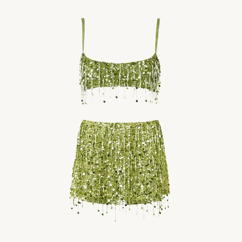 Mini Skirt Sets Women Slim Sequin Slip Crop Top Backless Vest Above Knee Hip Package Skirts Set Lady Summer Beach Holiday
Mini Skirt Sets Women Slim Sequin Slip Crop Top Backless Vest Above Knee Hip Package Skirts Set Lady Summer Beach Holiday