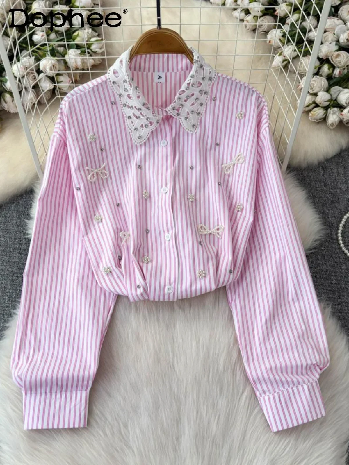 Heavy Industry Bead Bow Striped Shirt Women's Spring 2025 New Commuter Style Loose Shirt Sweet Long Sleeve Top Striped Shirt
Heavy Industry Bead Bow Striped Shirt Women's Spring 2025 New Commuter Style Loose Shirt Sweet Long Sleeve Top Striped Shirt