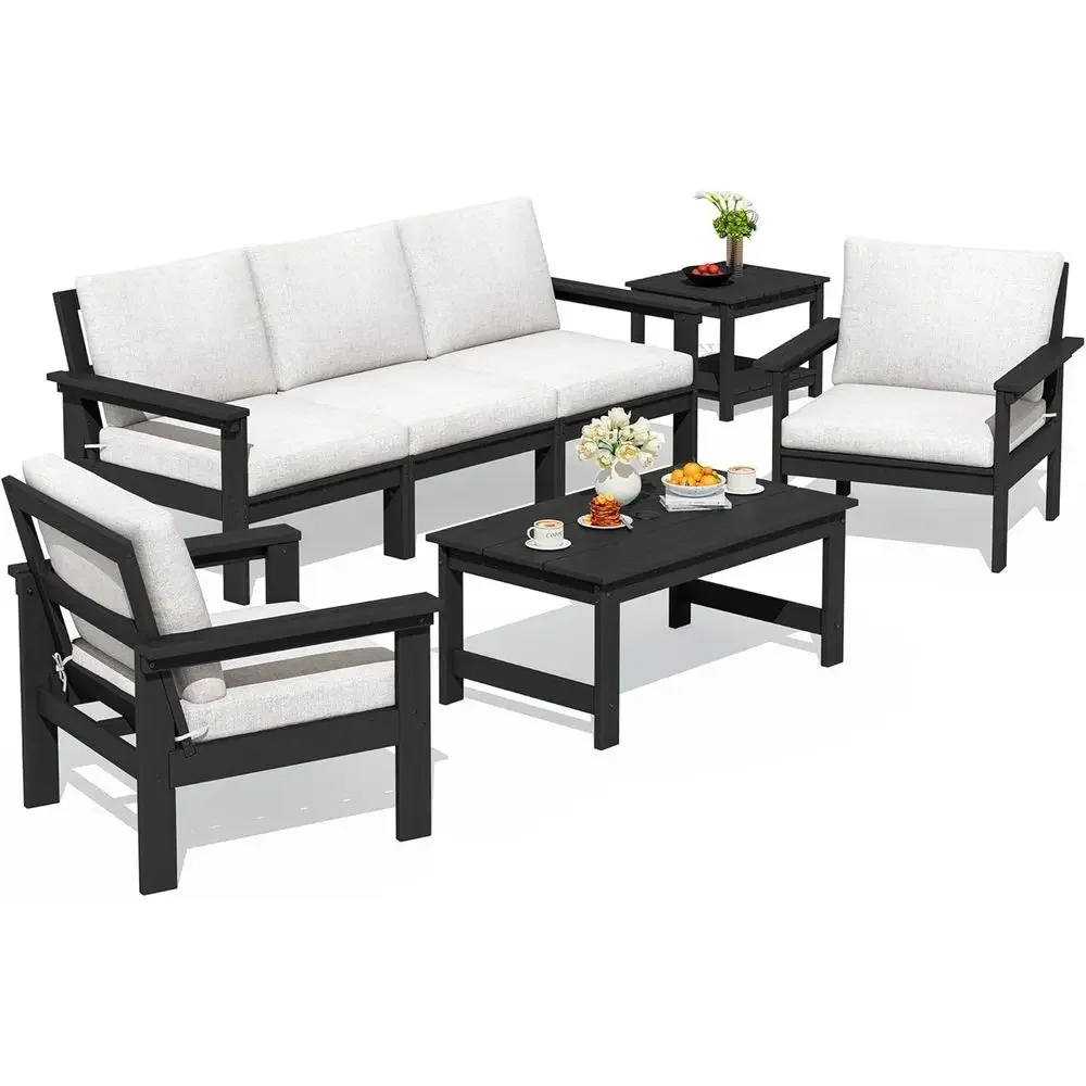 7-Piece HDPE Outdoor Sectional Sofa Set with All-Weather Black Frame and Khaki Cushions
7-Piece HDPE Outdoor Sectional Sofa Set with All-Weather Black Frame and Khaki Cushions
