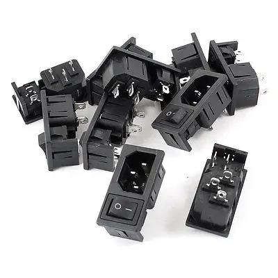 10 Pcs AC 10A 250V 2 Pin Black Rocker Switch IEC320 C14 Inlet Power Socket
10 Pcs AC 10A 250V 2 Pin Black Rocker Switch IEC320 C14 Inlet Power Socket