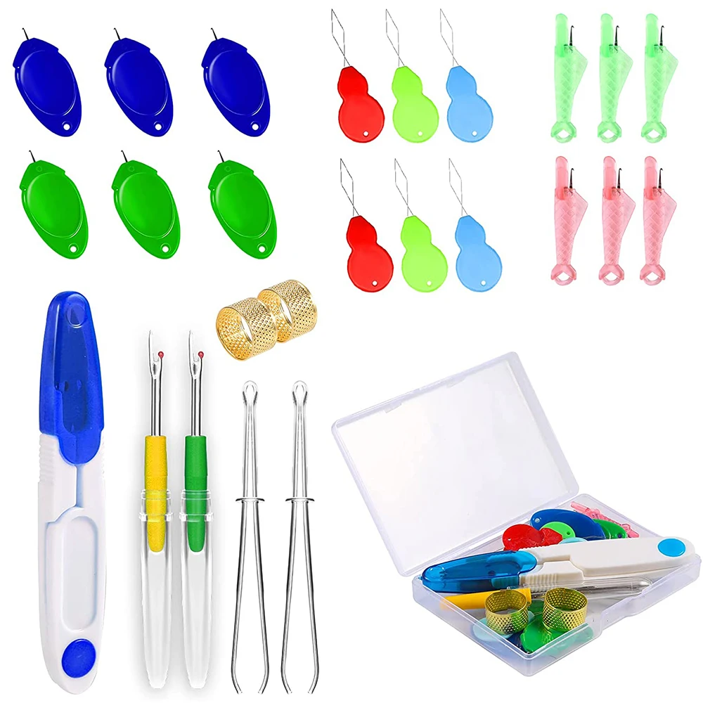 25pcs Needle Threaders Kit with Storage Box Sewing Tweezers Seam Ripper Finger Thimble Scissors for Sewing Embroidery Needlework
25pcs Needle Threaders Kit with Storage Box Sewing Tweezers Seam Ripper Finger Thimble Scissors for Sewing Embroidery Needlework