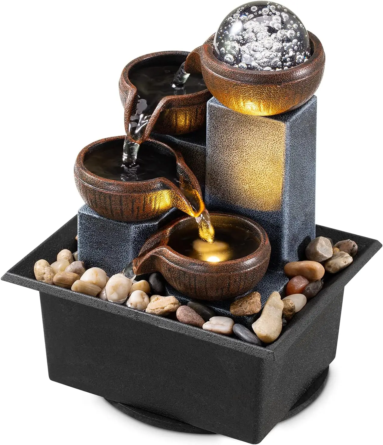 4 Level Tabletop Waterfall Fountain with LED Lights and River Rocks,Indoor Meditation Fountain Office Home Relax
4 Level Tabletop Waterfall Fountain with LED Lights and River Rocks,Indoor Meditation Fountain Office Home Relax
