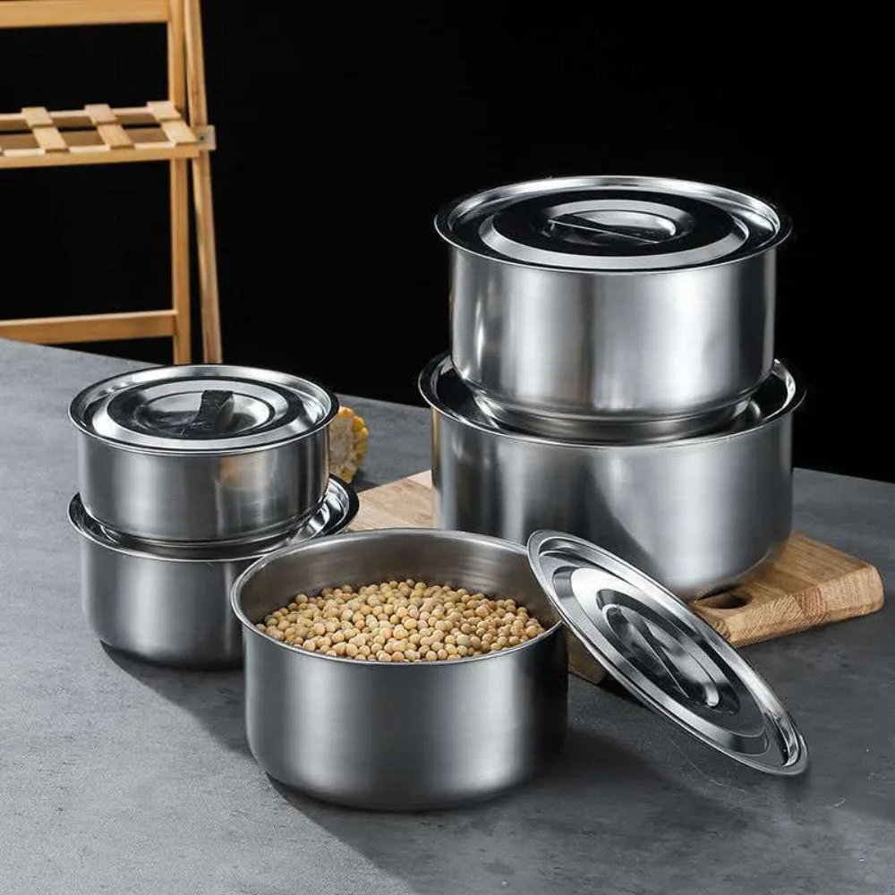 5Pcs With Lid Stainless Steel Soup Pot Drop-resistant Rustproof Salad Bowl Round Universal Steamed Egg Bowls Open Flame
5Pcs With Lid Stainless Steel Soup Pot Drop-resistant Rustproof Salad Bowl Round Universal Steamed Egg Bowls Open Flame