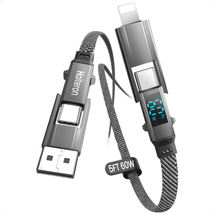 4 in 1 Charging Cable 60W USB C Fast Charging iPhone Charger Cord Flat Braided Combo USB A C to C L Cable with LED Display Mult
4 in 1 Charging Cable 60W USB C Fast Charging iPhone Charger Cord Flat Braided Combo USB A C to C L Cable with LED Display Mult