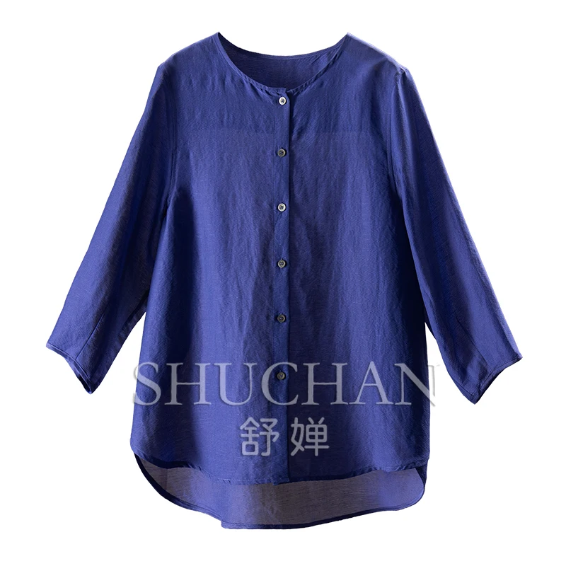 Charming sapphire blue, French silk + linen texture stand-up cut round neck long-sleeved shirt 1Y93
Charming sapphire blue, French silk + linen texture stand-up cut round neck long-sleeved shirt 1Y93