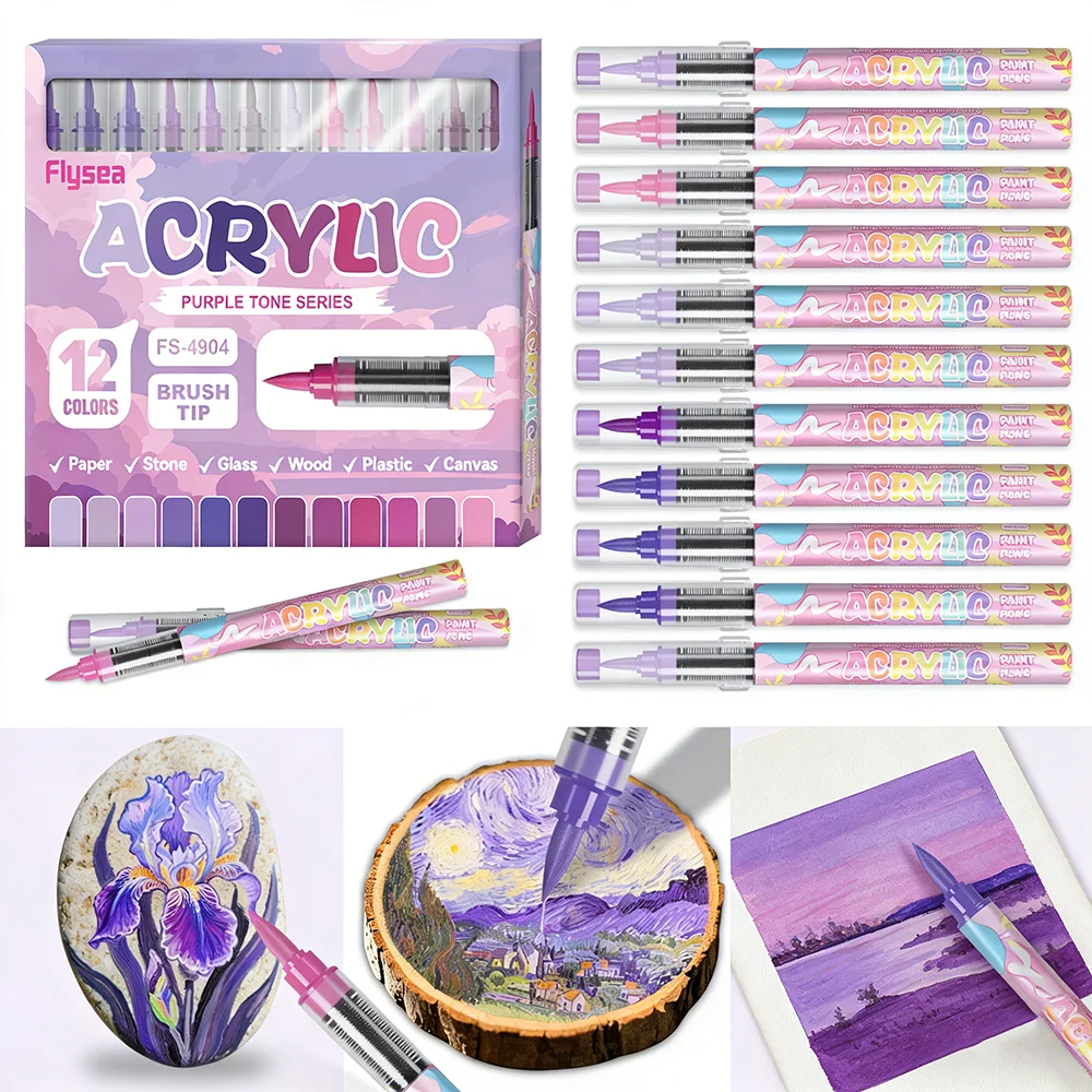 Purple Tone Acrylic Paint Pens Flexible Brush Tip Acrylic Markers for Adult Coloring Books Rock Painting Canvas Ceramic Glass
Purple Tone Acrylic Paint Pens Flexible Brush Tip Acrylic Markers for Adult Coloring Books Rock Painting Canvas Ceramic Glass