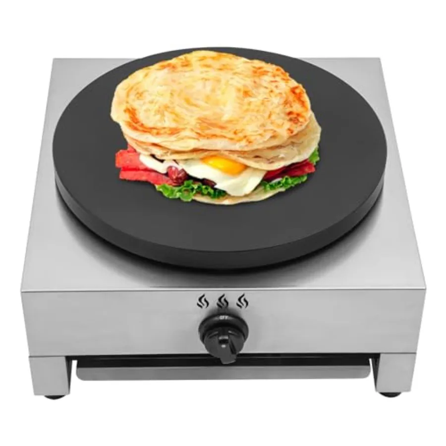 Commercial gas crepe maker machine 16 pancake cooker, non-stick stainless steel hot plate, black finish, adjustable flame contr
Commercial gas crepe maker machine 16 pancake cooker, non-stick stainless steel hot plate, black finish, adjustable flame contr