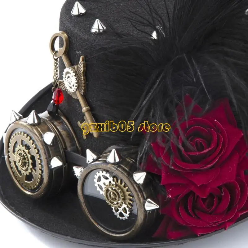 C9GE Gear Chain Glasses Top Hat Black Steampunk Hat with Goggles + Dark Rose
C9GE Gear Chain Glasses Top Hat Black Steampunk Hat with Goggles + Dark Rose