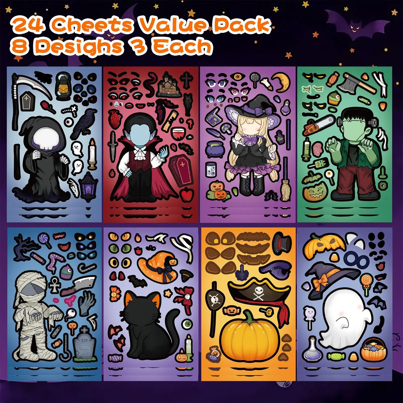 8/16Sheets Horror Halloween Makes a Face Puzzle Sticker DIY Phone Laptop Luggage Skateboard Graffiti Decals Fun for Gift
8/16Sheets Horror Halloween Makes a Face Puzzle Sticker DIY Phone Laptop Luggage Skateboard Graffiti Decals Fun for Gift