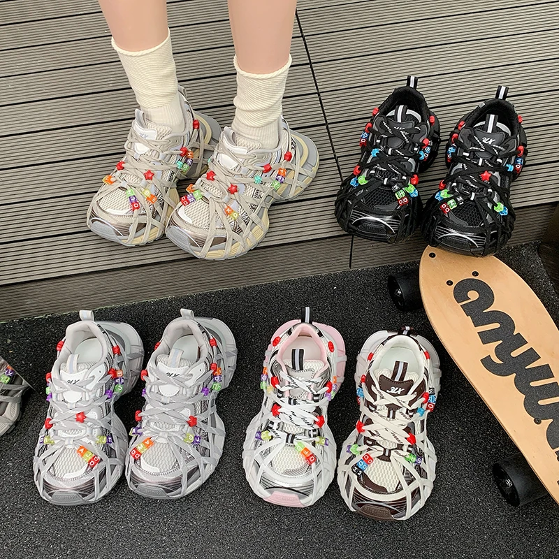 Women Multicolor Beaded Woven Chunky Sneakers Breathable Mesh Lace-Up Platform Sport Shoes Streetwear Running Trainers Style
Women Multicolor Beaded Woven Chunky Sneakers Breathable Mesh Lace-Up Platform Sport Shoes Streetwear Running Trainers Style