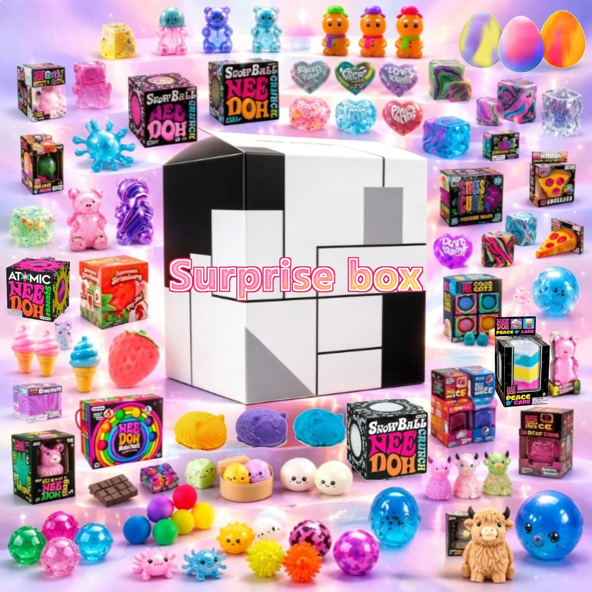 2026 Minimalist Black White Surprise Squish Box, 1 Random Squeeze Stretch Fidget Toy from Massive Assorted Styles, Soft Nee Doh Jelly Stress Relief Sensory Toy, Perfect Kids Birthday Party Favor Gift
2026 Minimalist Black White Surprise Squish Box, 1 Random Squeeze Stretch Fidget Toy from Massive Assorted Styles, Soft Nee Doh Jelly Stress Relief Sensory Toy, Perfect Kids Birthday Party Favor Gift