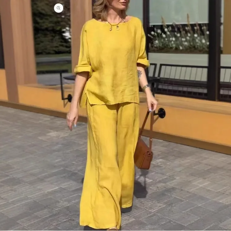 New Spring/Summer 2025 Collection Elegant Cotton and Linen Set Comfortable Solid Color Long-sleeved and Long-pants Two-piece Set
New Spring/Summer 2025 Collection Elegant Cotton and Linen Set Comfortable Solid Color Long-sleeved and Long-pants Two-piece Set