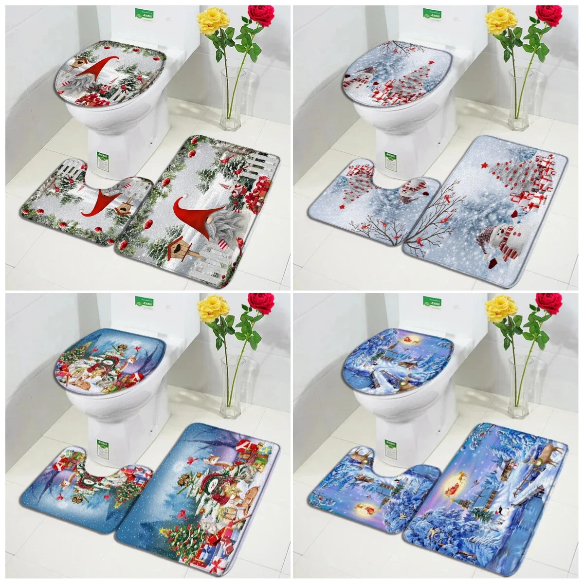Зимний рождественский комплект ковриков для ванной, забавный снеговик, Санта-Клаус, рождественская елка, лось, лесной пейзаж, декор для ванной комнаты, нескользящие коврики, чехол для унитаза 
Зимний рождественский комплект ковриков для ванной, забавный снеговик, Санта-Клаус, рождественская елка, лось, лесной пейзаж, декор для ванной комнаты, нескользящие коврики, чехол для унитаза