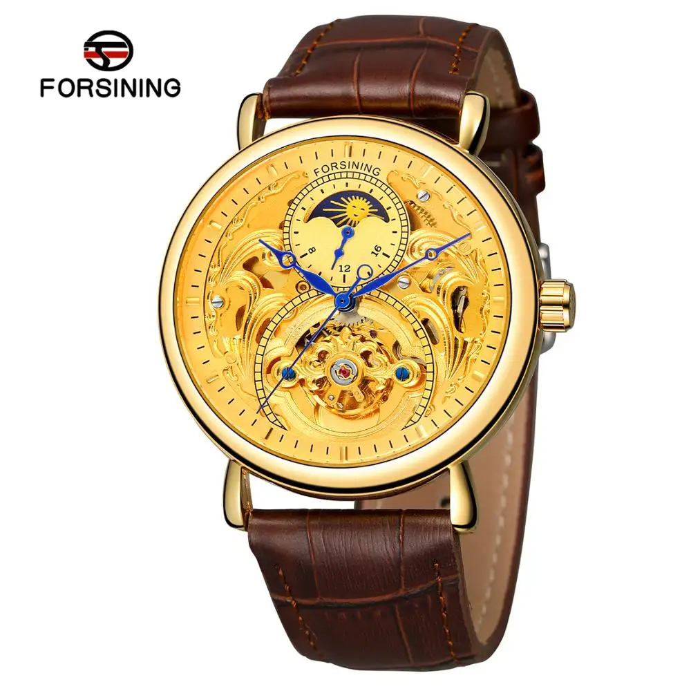 Royal Golden Skeleton Display Blue Hands Brown Genuine Leather Belt Mens Mechanical Wristwatches Clock Moon Phase Wristwatch
Royal Golden Skeleton Display Blue Hands Brown Genuine Leather Belt Mens Mechanical Wristwatches Clock Moon Phase Wristwatch