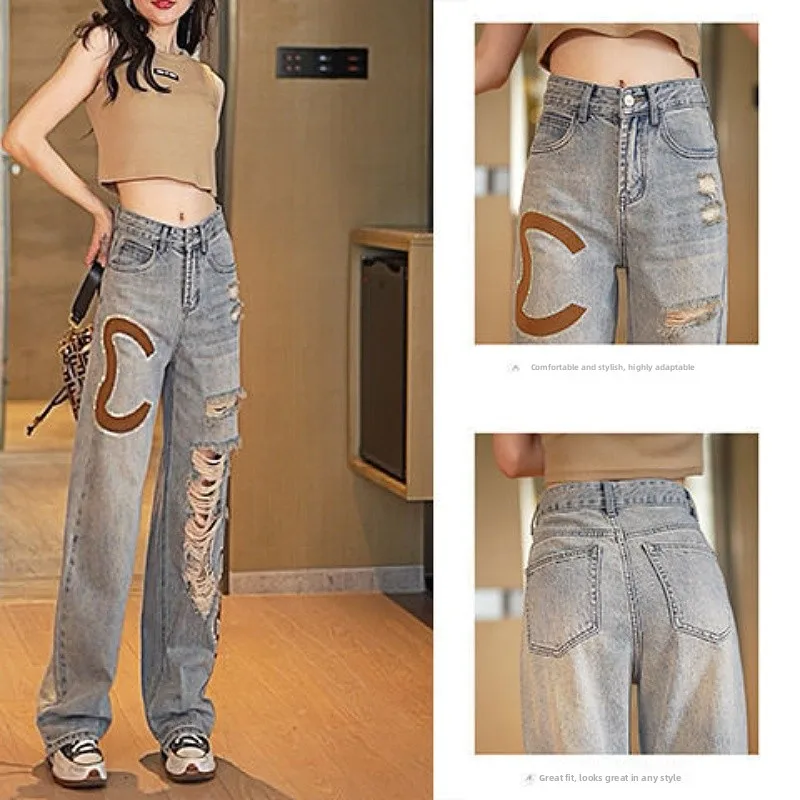 Retro High Waist Wide Leg Straight Cut Jeans Women's Summer 2023 New Style Printed Rhinestone Hole Denim Pants Long Trousers
Retro High Waist Wide Leg Straight Cut Jeans Women's Summer 2023 New Style Printed Rhinestone Hole Denim Pants Long Trousers