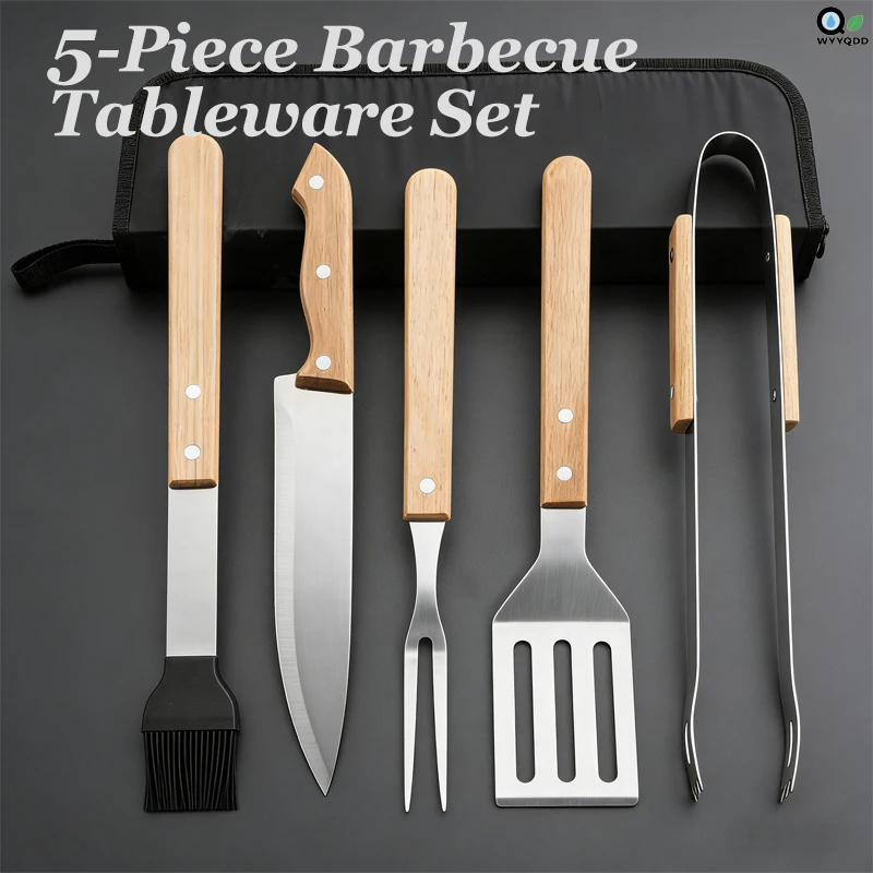 BBQ Utensil Set 5 Piece Stainless Steel Wooden Handles Knife Fork Tongs Spatula Brush for Outdoor Camping Grilling Picnic Use
BBQ Utensil Set 5 Piece Stainless Steel Wooden Handles Knife Fork Tongs Spatula Brush for Outdoor Camping Grilling Picnic Use