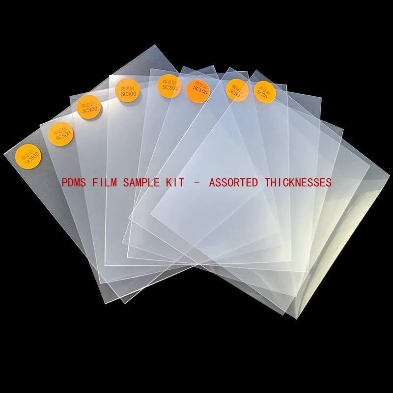 PDMS Film Sample Kit Assorted Thicknesses High Transparency Polydimethylsiloxane for R&D Material Testing Skin-Safe
PDMS Film Sample Kit Assorted Thicknesses High Transparency Polydimethylsiloxane for R&D Material Testing Skin-Safe