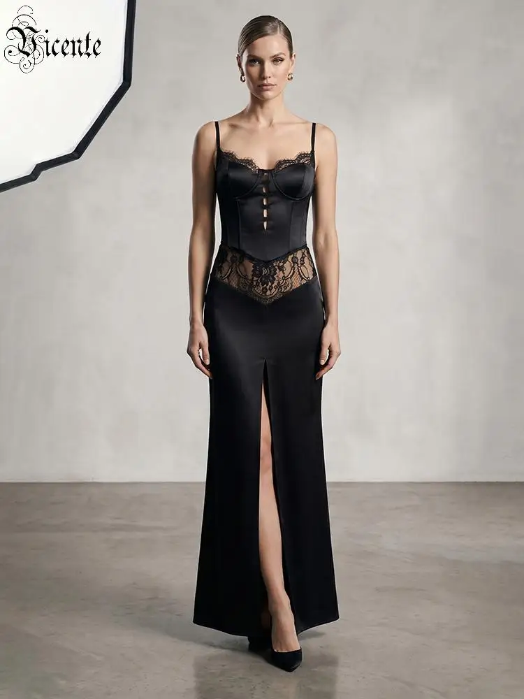 VC Black Satin Lace Corset Maxi Dress For Women Sexy Spaghetti Strap Bodycon Evening Dress Split Hem Party Gown Female Clothing
VC Black Satin Lace Corset Maxi Dress For Women Sexy Spaghetti Strap Bodycon Evening Dress Split Hem Party Gown Female Clothing