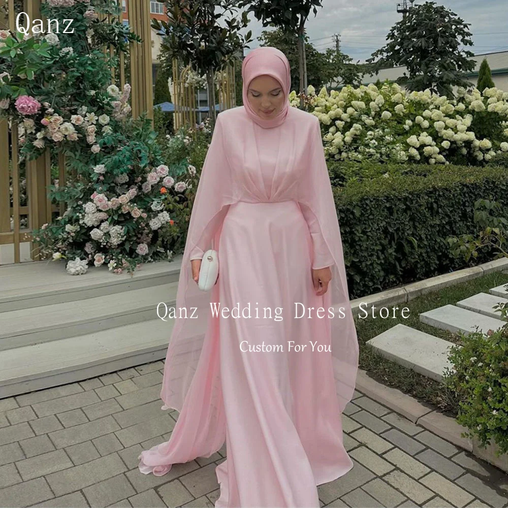Qanz Muslim Elegant Evening Dresses Pink A Line Cape Sleeves Arab Formal Occasion Dresses Robe Soiree Musulmane Luxe Customized
Qanz Muslim Elegant Evening Dresses Pink A Line Cape Sleeves Arab Formal Occasion Dresses Robe Soiree Musulmane Luxe Customized