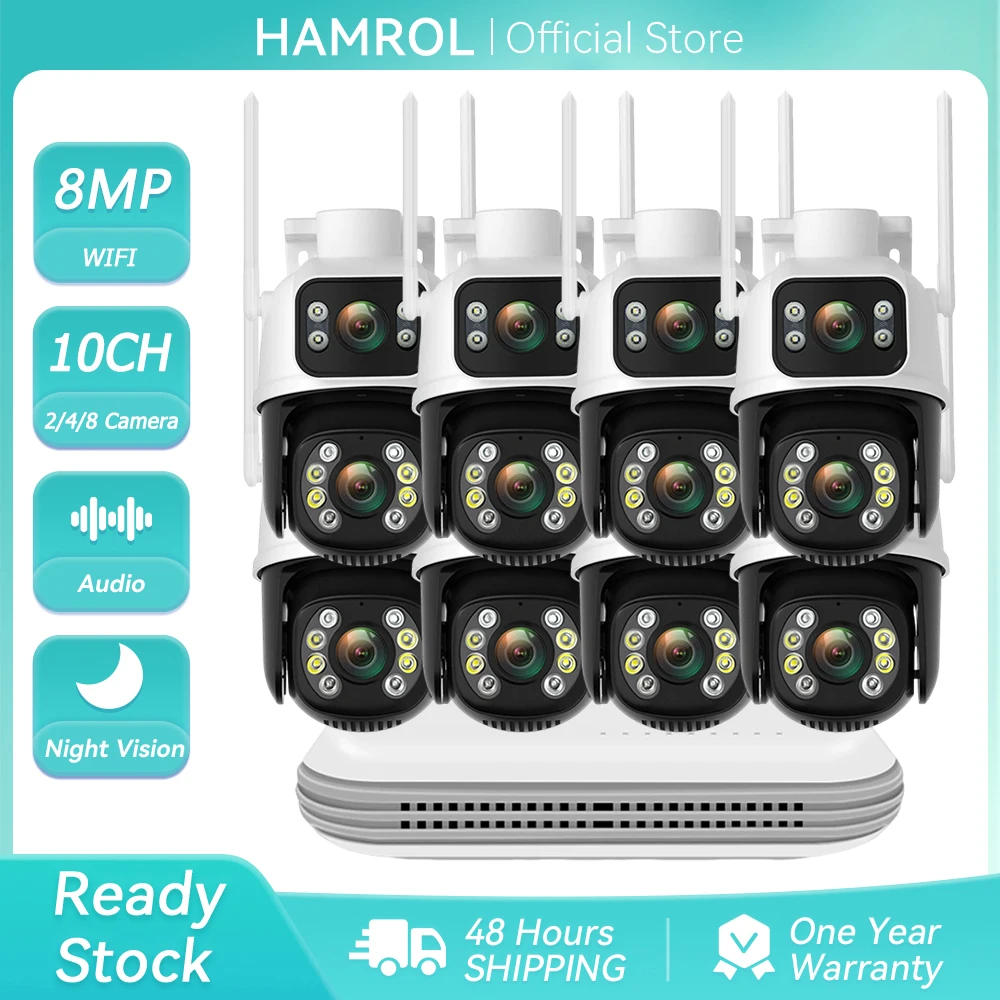 10CH Wireless Wifi NVR System 8MP Dual Lens PTZ Outdoor Wifi Camera Auto Tracking Detection Two Way Audio Home Security Kit
10CH Wireless Wifi NVR System 8MP Dual Lens PTZ Outdoor Wifi Camera Auto Tracking Detection Two Way Audio Home Security Kit
