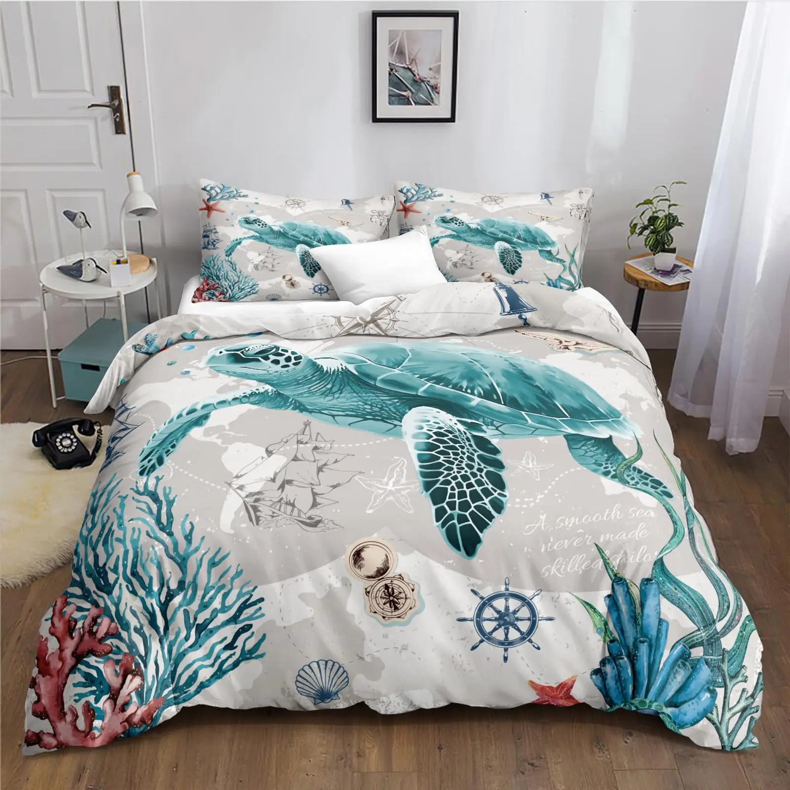 Sea Turtle Duvet Cover Set, Retro Style Nautical Bedding Covers, Soft Boys Girls Ocean Comforter Cover Sets with Zipper Closure
Sea Turtle Duvet Cover Set, Retro Style Nautical Bedding Covers, Soft Boys Girls Ocean Comforter Cover Sets with Zipper Closure