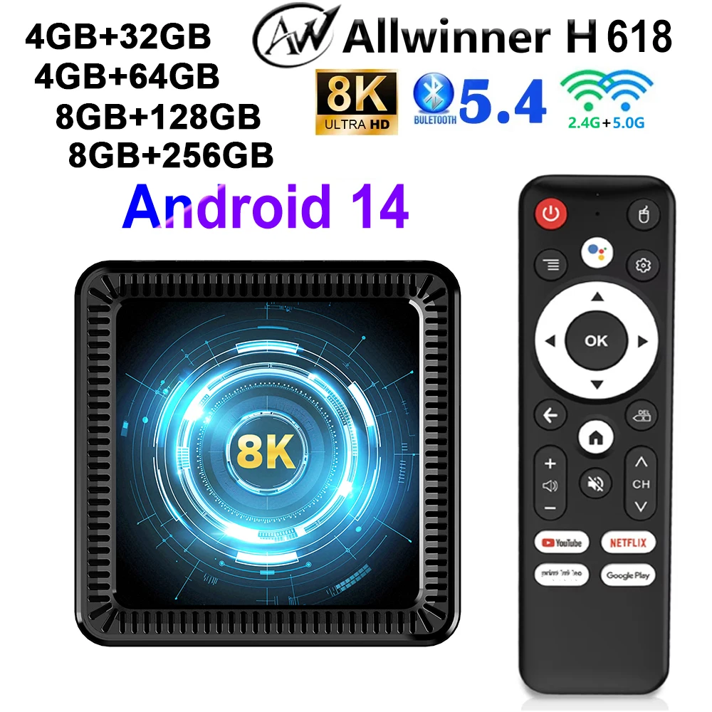 Q19 Smart TV Box Allwinner H618 Quad Core Cortex A53 32G 64G 128G 256G Support 2.4G&5G Wifi Google Voice Assistant Media Player
Q19 Smart TV Box Allwinner H618 Quad Core Cortex A53 32G 64G 128G 256G Support 2.4G&5G Wifi Google Voice Assistant Media Player
