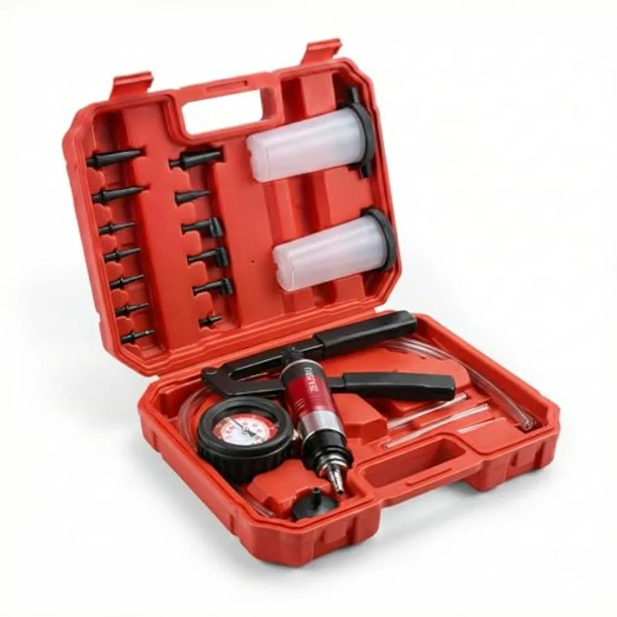 Handheld Vacuum Pump Brake Bleeder Kit, Multi-Functional Vacuum and Prure Tester Set with Gauge, Hoses, Adapters and Fluid Rese
Handheld Vacuum Pump Brake Bleeder Kit, Multi-Functional Vacuum and Prure Tester Set with Gauge, Hoses, Adapters and Fluid Rese