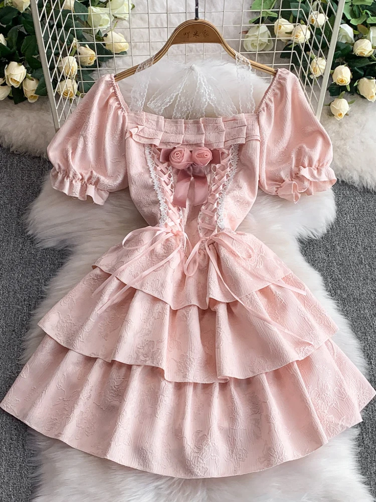 Lolita Summer Dresses Square Collar Puff Sleeve Bandage Lacr Ruffles Dress 2025 New Design Female Slim Sweet Women's Clothing
Lolita Summer Dresses Square Collar Puff Sleeve Bandage Lacr Ruffles Dress 2025 New Design Female Slim Sweet Women's Clothing